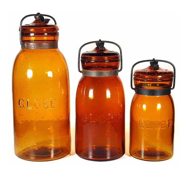 3 Amber Glob Fruit Jars NAG